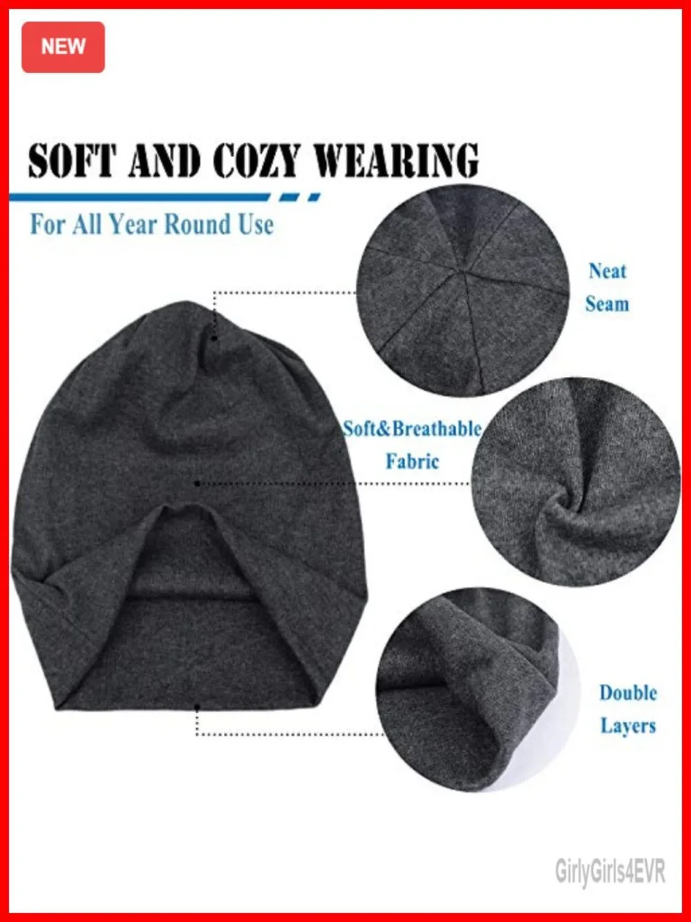 Cotton Slouchy Beanie Unisex Soft Lightweight Running Skull Cap